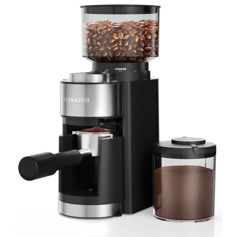 Aromaster Black Stainless Steel Burr Coffee Grinder with Adjustable Grind