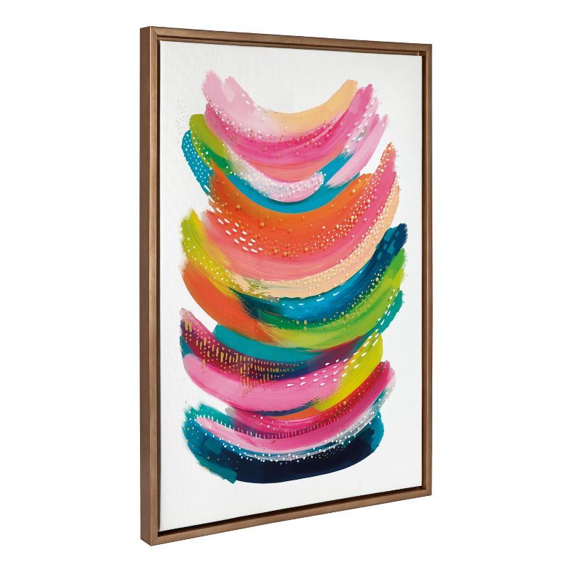 Colorful Abstract Brushstrokes Canvas Art with Gold Frame, 23x33