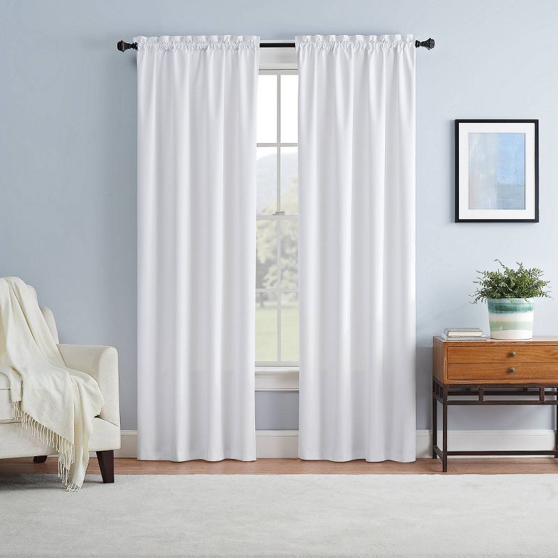 White Polyester Blackout Rod Pocket Window Curtain Panel