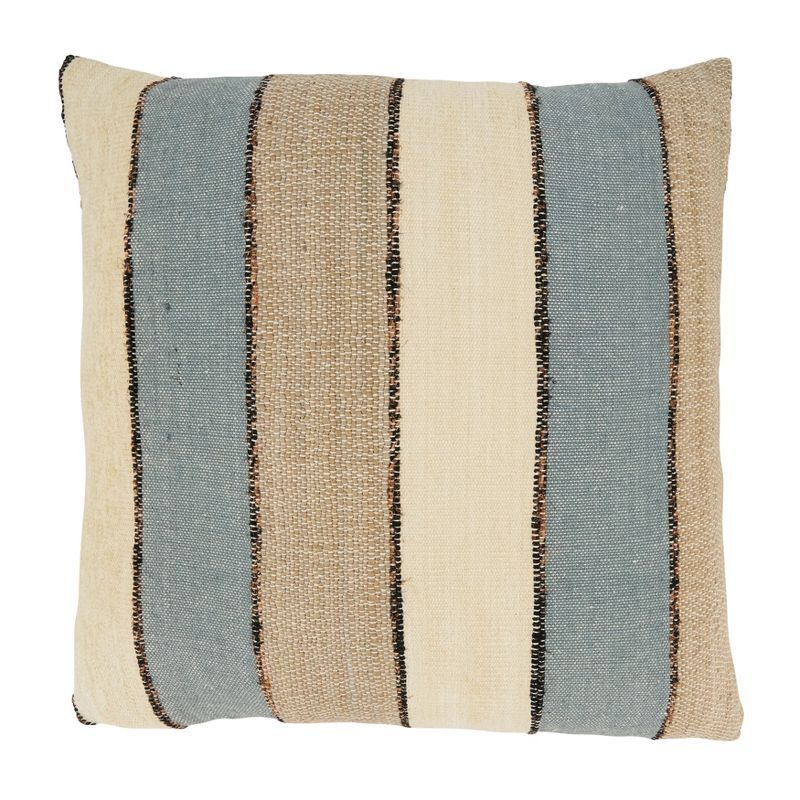 20'' Blue and Beige Cotton Striped Throw Pillow Cover