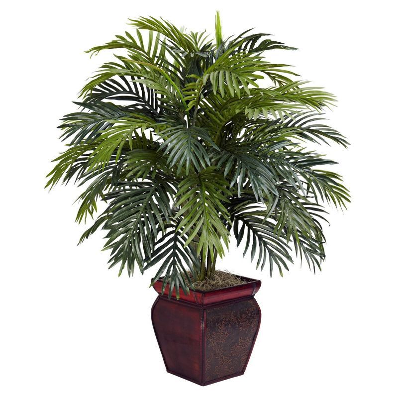 Nearly Natural Green Silk Areca Palm in Decorative Planter