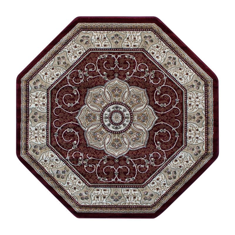 Burgundy Octagon Traditional Synthetic Area Rug