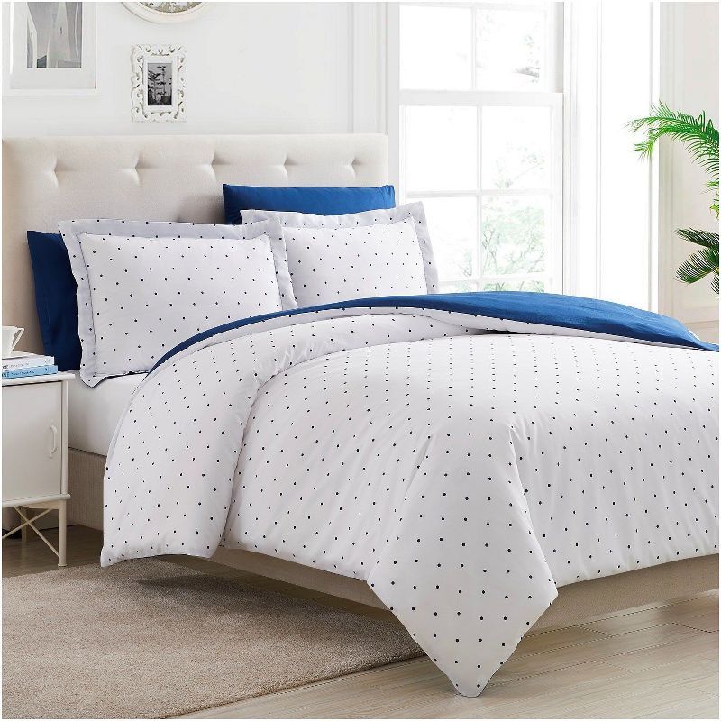 Twin Polka Dot Navy Microfiber Duvet Cover Set