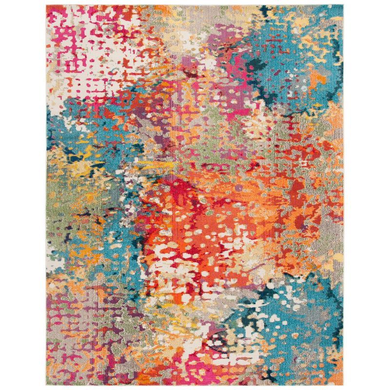 Ivory and Multicolor Abstract Hand-Knotted 8' x 10' Rug