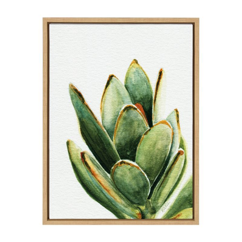 Sylvie Succulent 18 Framed Canvas Print in Natural Wood