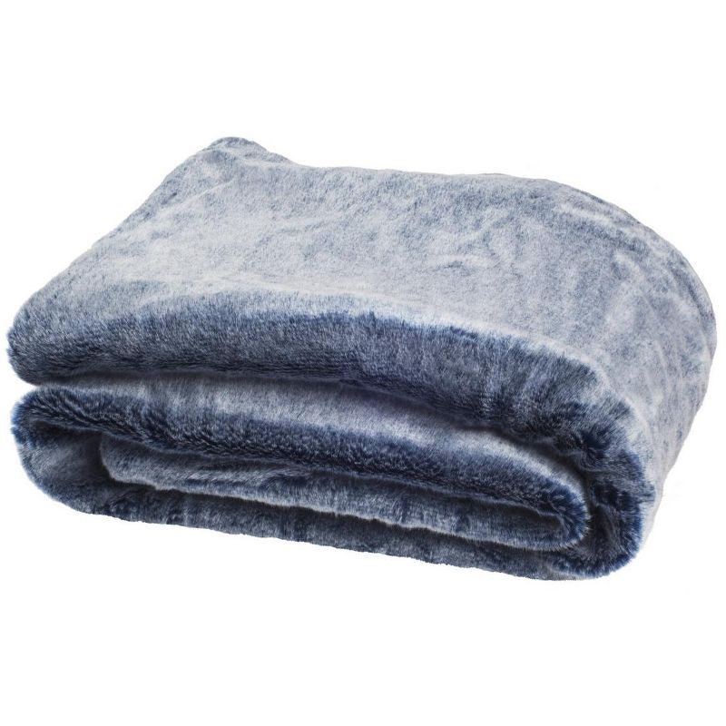 Blue and White Faux Fur Reversible Throw Blanket