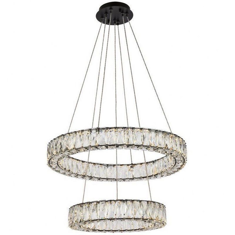 Black Crystal LED Double Ring Pendant Light