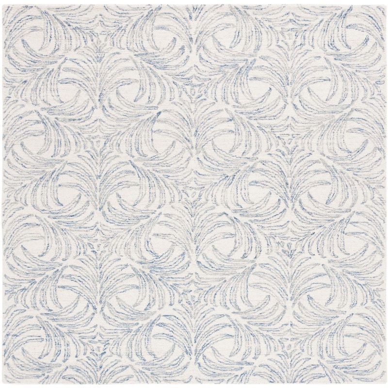 Ivory and Blue 6' x 6' Square Hand-Tufted Wool Silk Rug