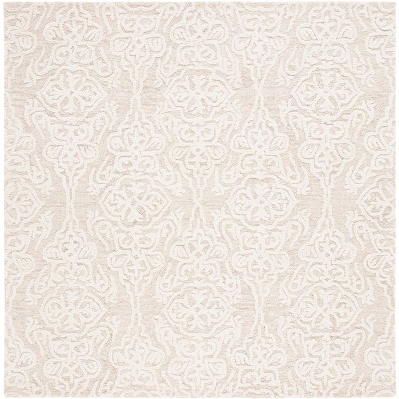 Ivory Floral Hand-Tufted Wool Square Area Rug