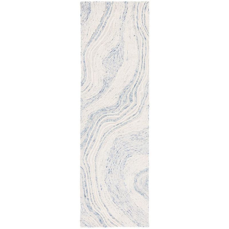 Handmade Blue and Ivory Wool Tufted Reversible Rug, 2' 3" x 8'