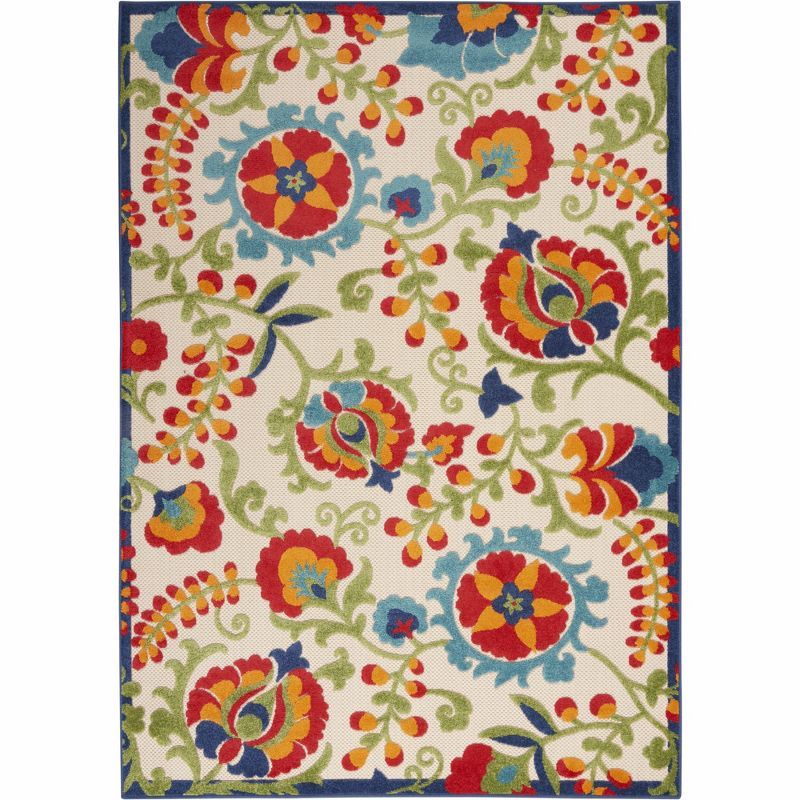 Medium Multicolor Floral Synthetic Flat Woven Rug