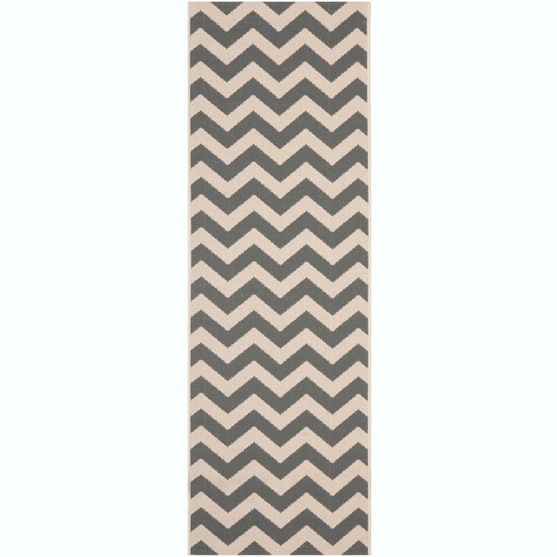 Gray and Beige Chevron Outdoor Runner Rug