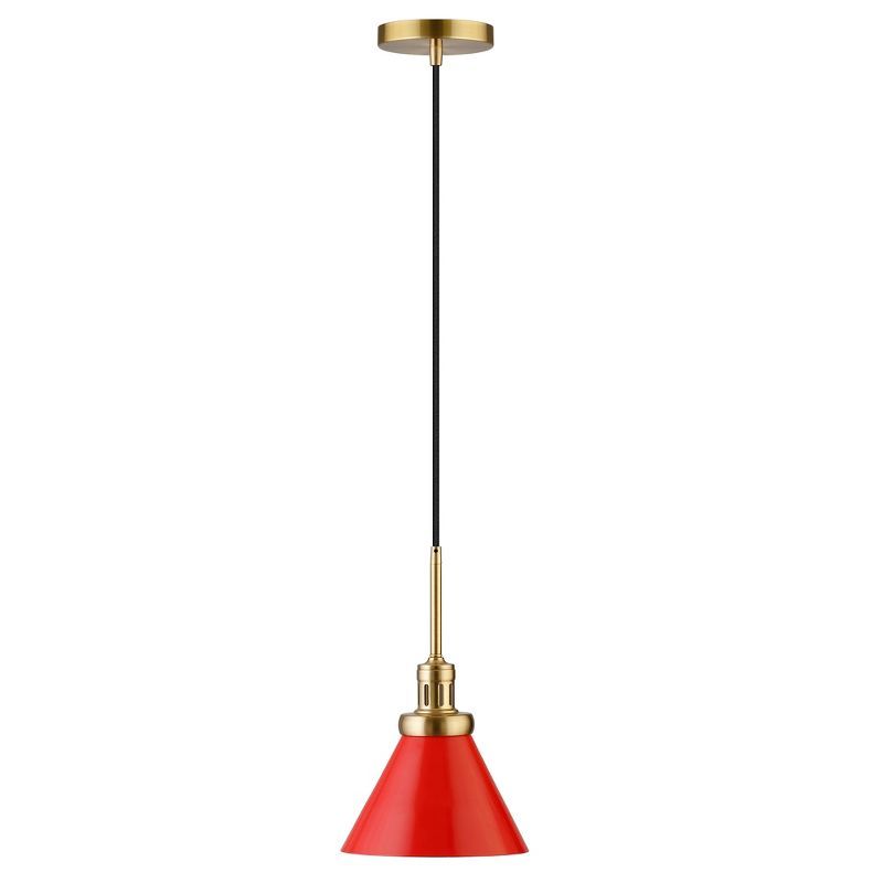 Poppy Red and Brass 8.5" Industrial Pendant Light