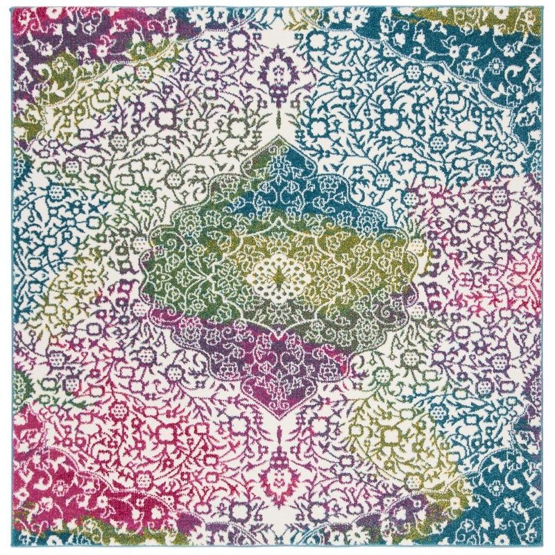 Ivory Fuchsia Square Synthetic Hand-Knotted Area Rug