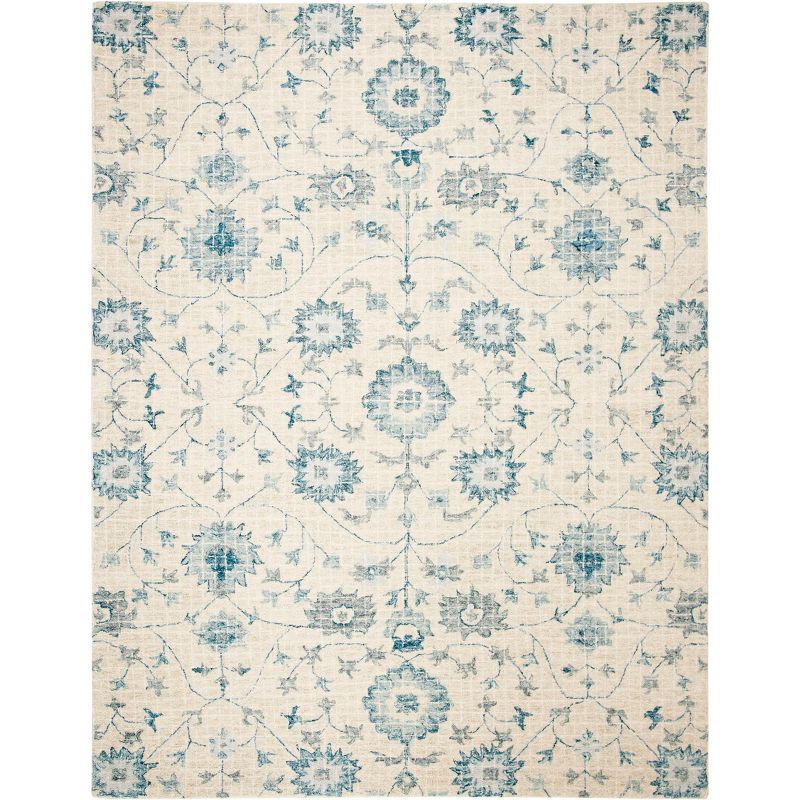 Blue Floral Handmade Tufted Wool 8' x 10' Area Rug