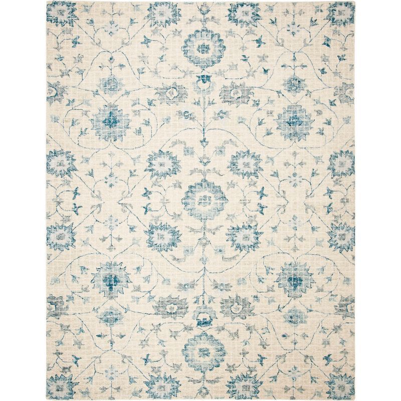 Blue Floral Handmade Tufted Wool 8' x 10' Area Rug