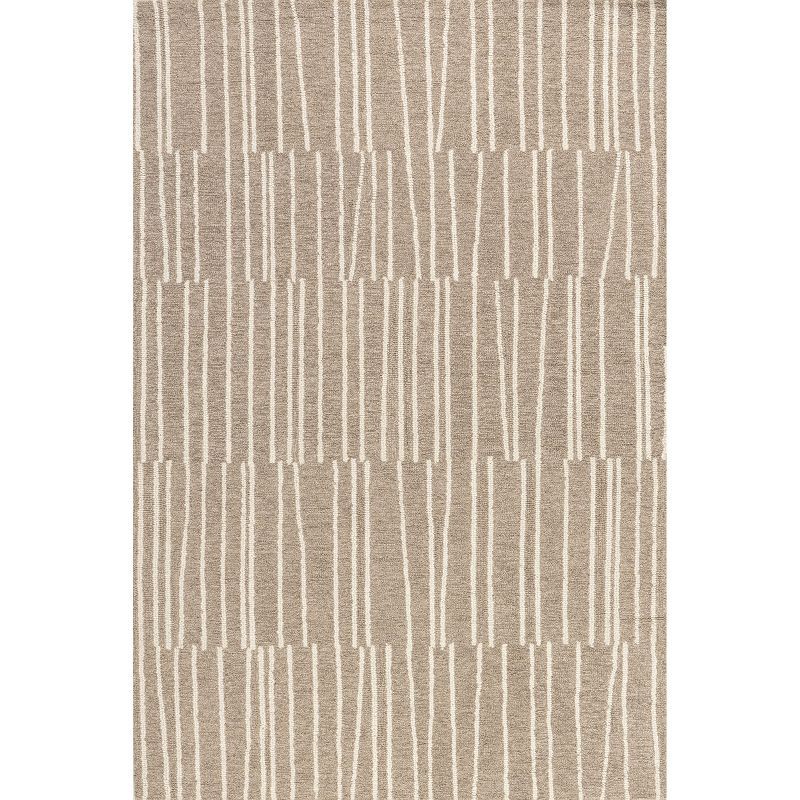 Beige and White Striped Wool 4' x 6' Area Rug