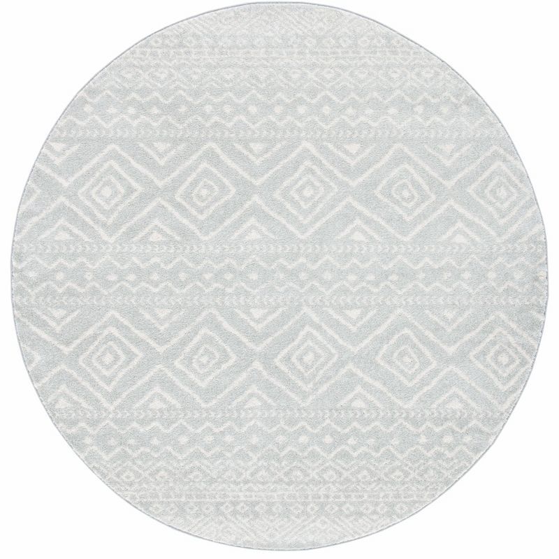 Ivory and Gray Hand-Knotted Boho Chic Round Rug