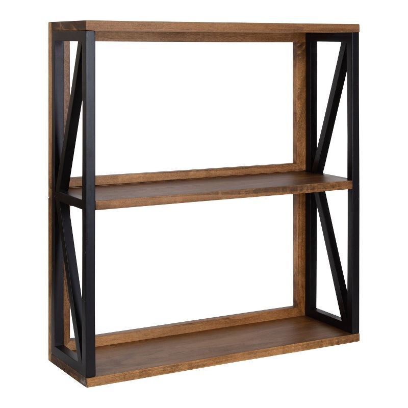 Rustic Brown and Black 3-Tier Floating Wood Wall Shelf