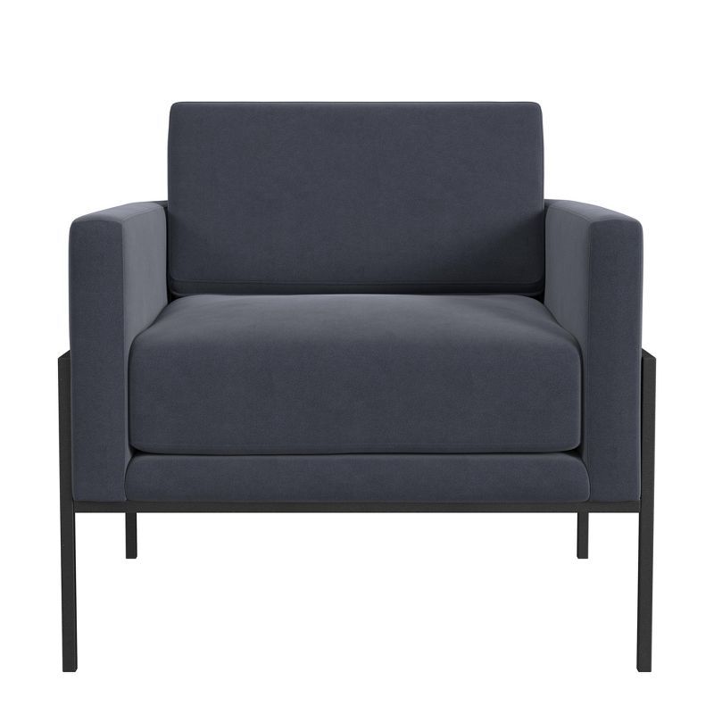 Steel Blue Velvet Modern Metal Frame Accent Chair