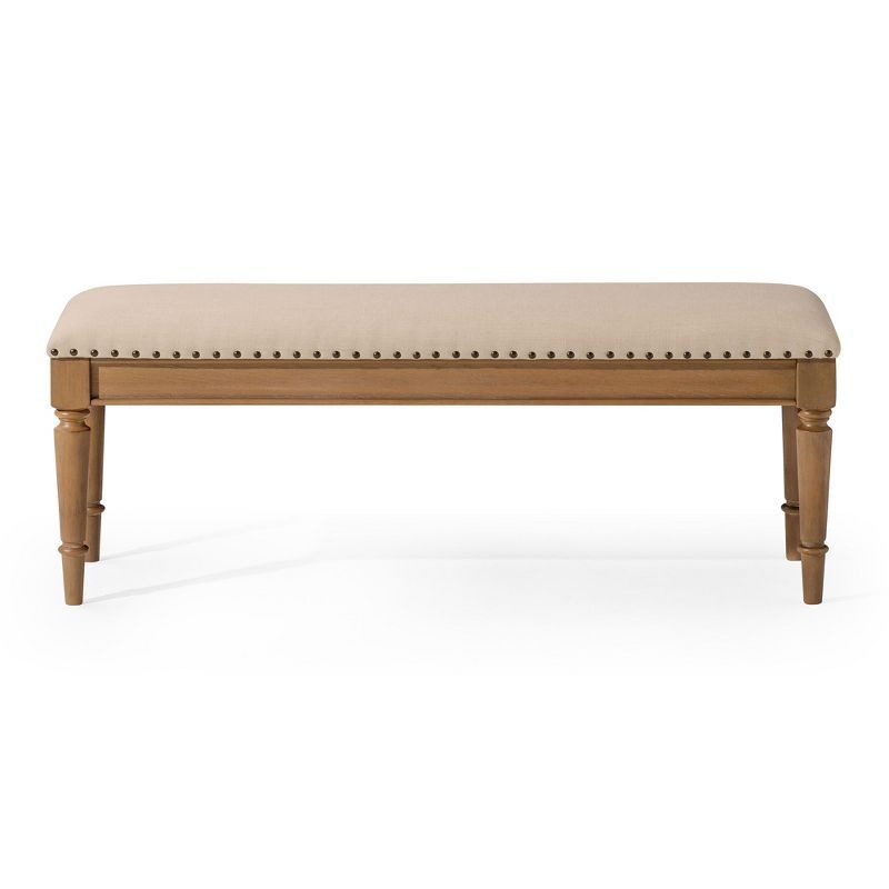 Elizabeth Natural Upholstered Wooden Bench with Nailhead Trim