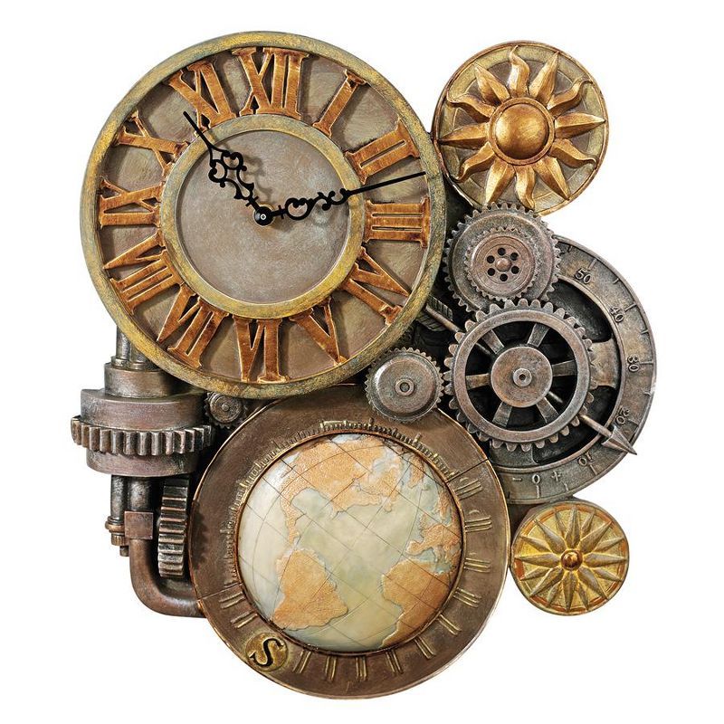 Medium Bronze Steampunk Gear and Globe Wall Clock