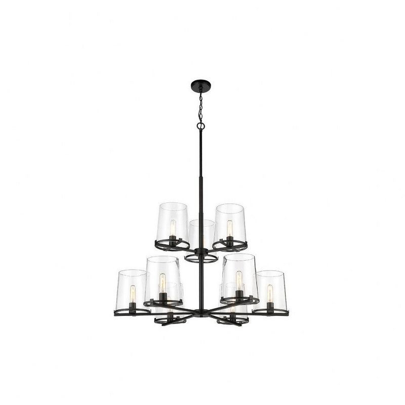 Callista Matte Black 38" Steel and Glass 9-Light Chandelier