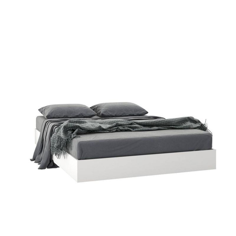 Aerial White Full/Double Floating Platform Bed with Wood Frame