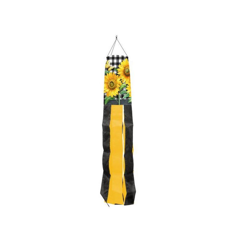 Checkered Sunflowers Summer Outdoor Windsock with Black and Yellow Stripes