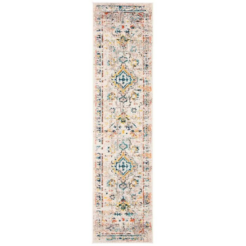 Metro-Mod Vintage Cream/Blue Synthetic Runner Rug - 2' x 8'