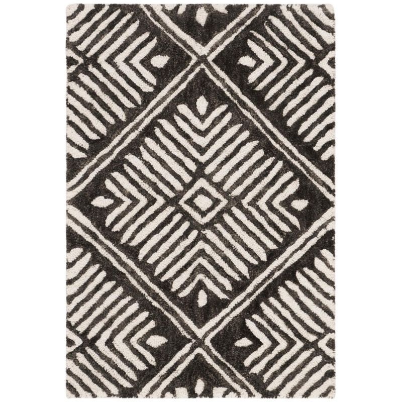 Ivory and Charcoal Hand-Tufted Wool Area Rug, 2' x 3'