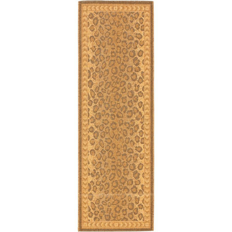 Brown Leopard Print Low Pile Outdoor Accent Rug