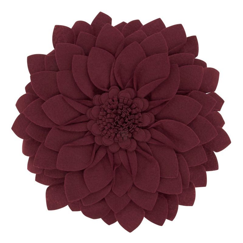 Wine Felt Flower Shaped Throw Pillow 22"