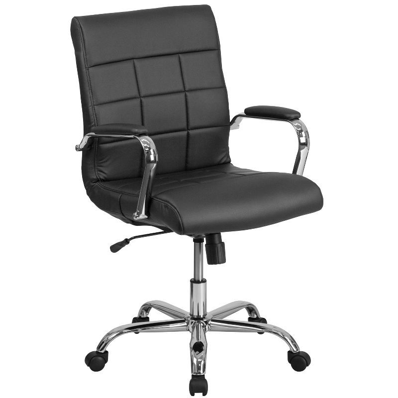 Mid-Back Black Vinyl Executive Swivel Office Chair with Chrome Base