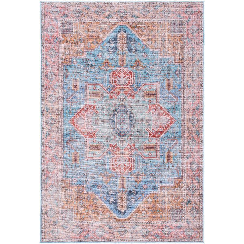 Serapi Blue and Rust Washable Viscose Area Rug 4' x 6'