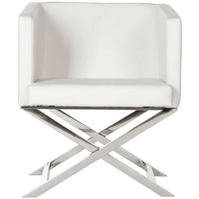 Transitional Luxe White Leather Director's Accent Chair with Chrome Finish