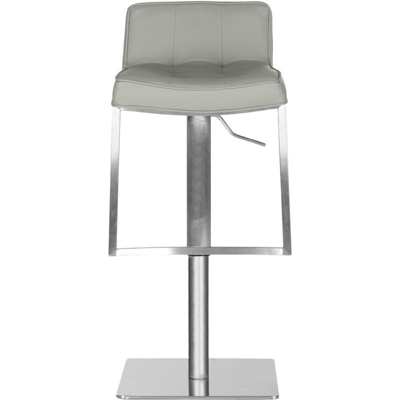 Transitional Gray Leather Swivel Adjustable Bar Stool