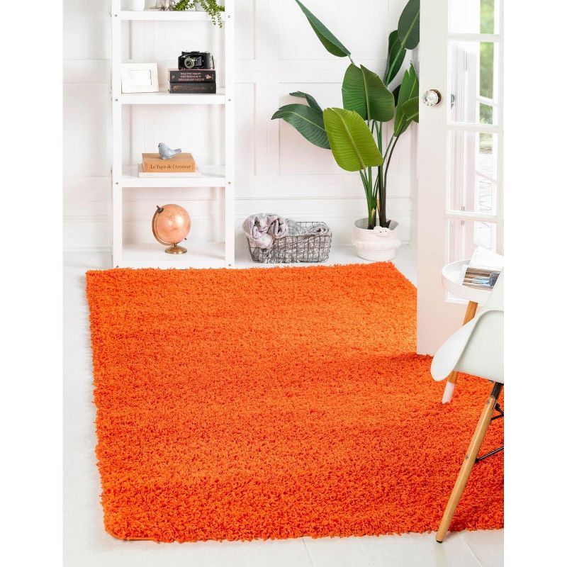 Tiger Orange 10'x13' Plush Rectangular Synthetic Shag Rug