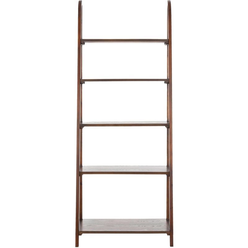 Dark Teak 5-Tier Wall-Leaning Ladder Shelf