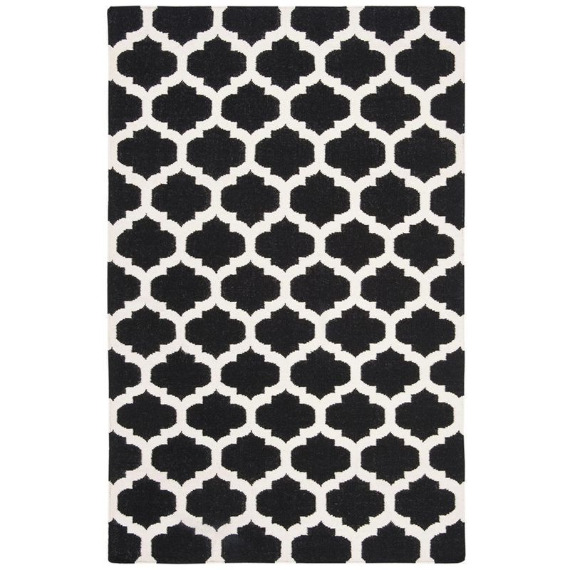 Heritage Square Handwoven Wool Rug in Black and Ivory, 4' x 6'