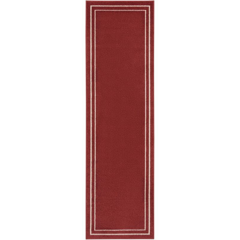 Brick/Ivory Contemporary 2'2" x 7'6" Outdoor Rug for Busy Lifestyles