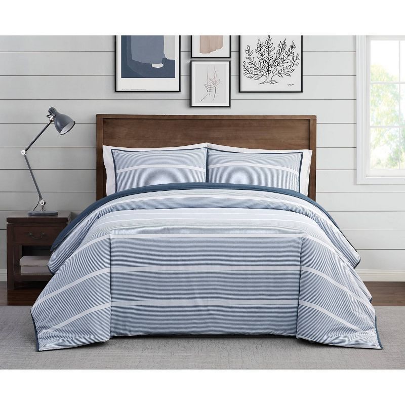 Twin Blue Cotton Yarn Dye Stripe Comforter Set
