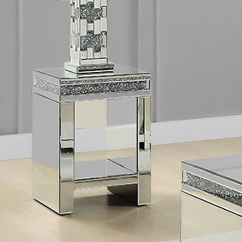 Gleaming 53'' Mirrored Wood Accent Table with Faux Diamonds