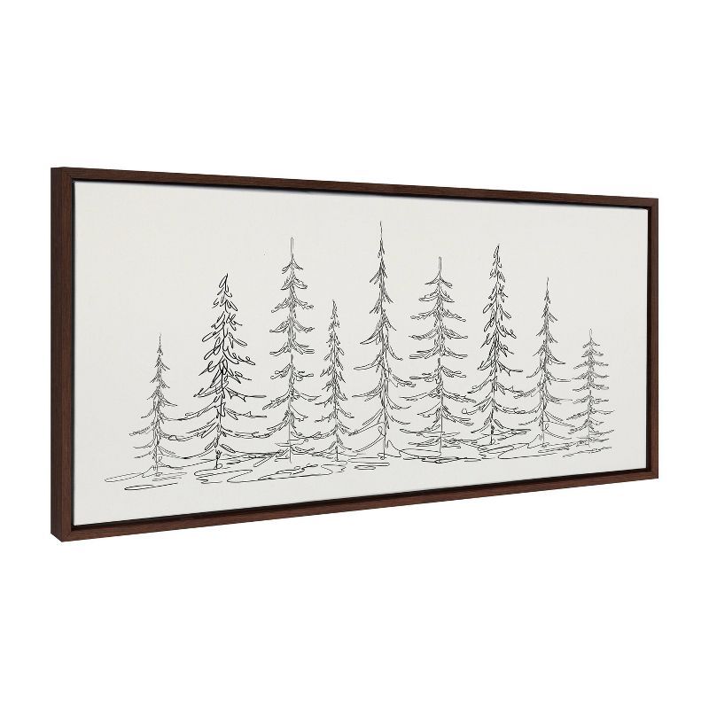 Minimalist Black and White Evergreen Trees Sketch Framed Canvas Art