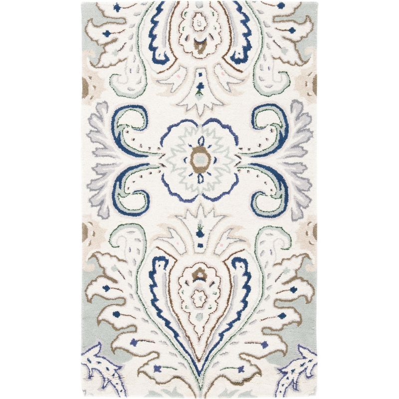 Ivory and Blue Hand-Tufted Wool 3' x 5' Area Rug