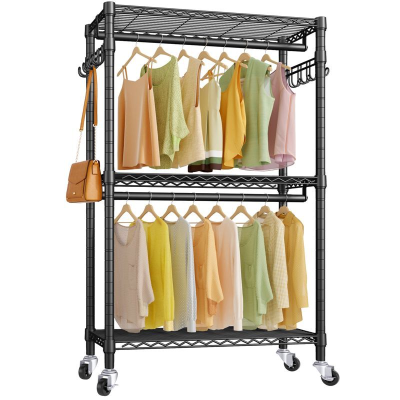 VIPEK Black Heavy Duty Rolling Garment Rack with Adjustable Shelves