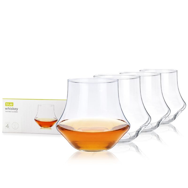 Curved Clear Glass Whiskey Tumblers, Set of 4, 12 oz