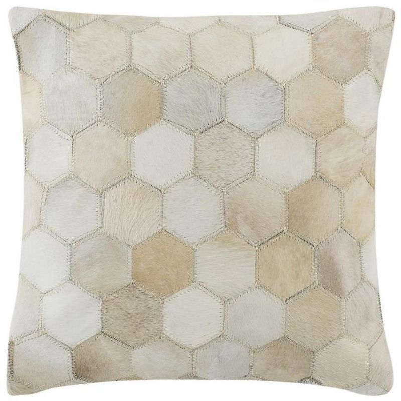 White Geometric Cowhide 18" Square Pillow