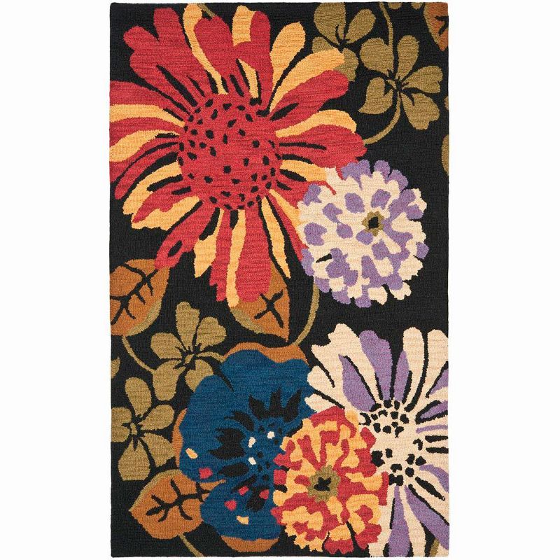 Handmade Black Floral Wool Tufted Area Rug 4' x 6'