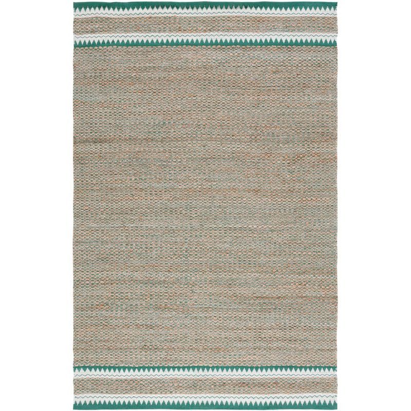 Coastal Chic Geometric Hand-Knotted Wool and Jute Rug - Natural/Green, 3x5